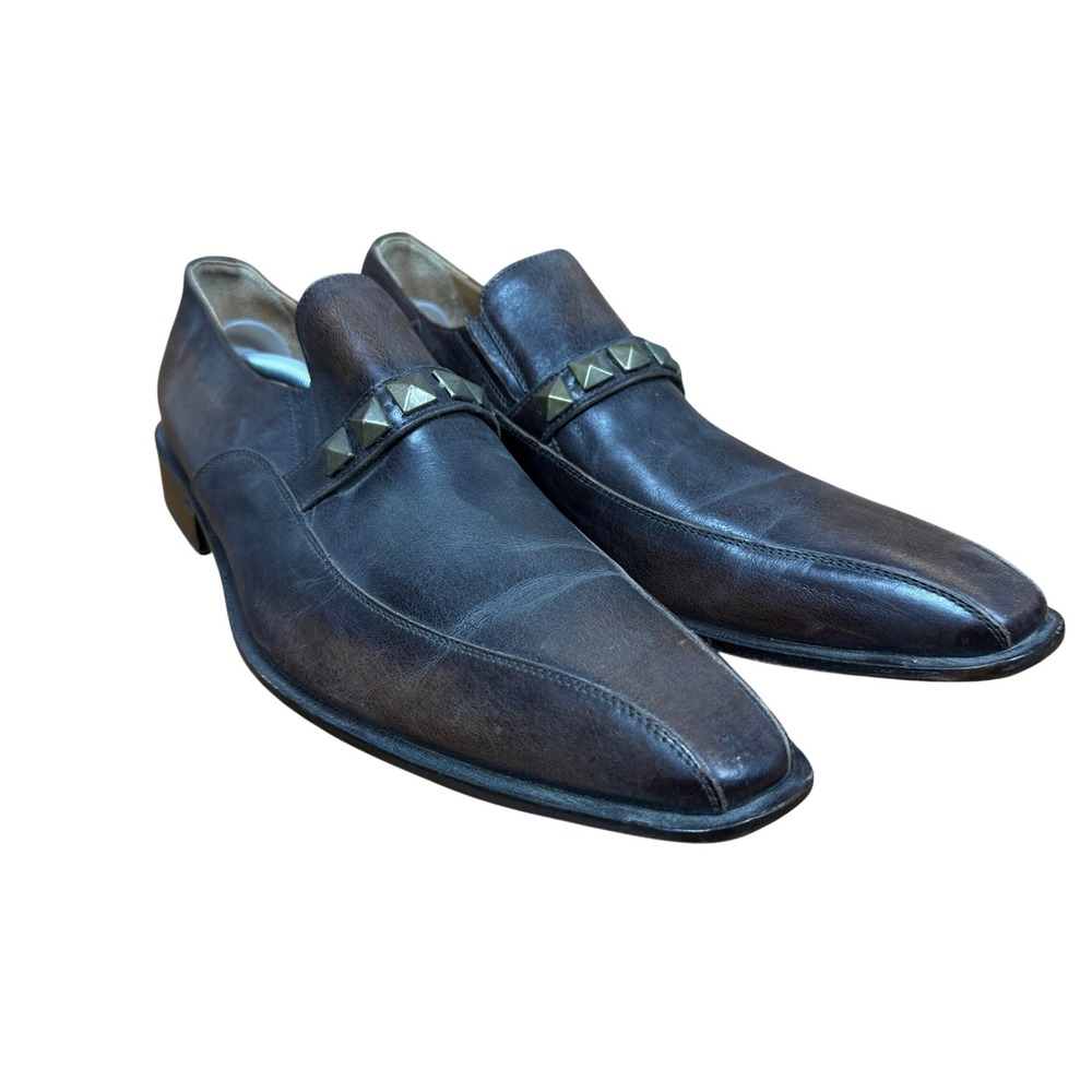 Rock & Republic Loafers Mens 44 Brown Leather Studded Square Toe Dress Shoes